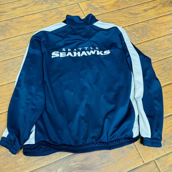 Seattle Seahawks NFL Brand Blue Full Zip Gray Track Jacket XXLarge - Picture 2 of 3